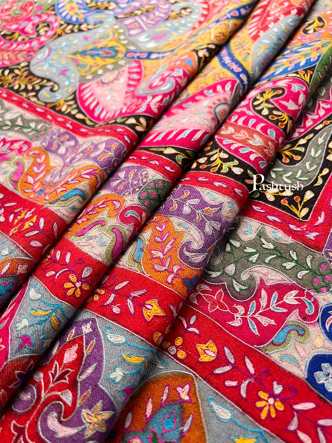 Pashtush Womens Pashmina Shawl, Handmade Kalamkari, Multicoloured