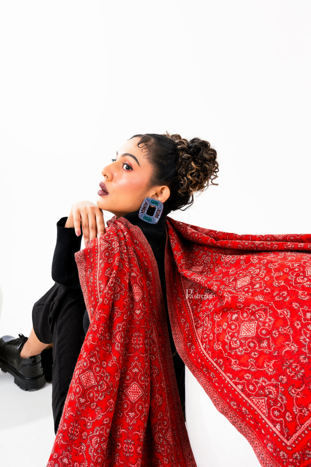 Pashtush Womens 100% Pure Wool With Woolmark Certificate Stole, Paisley  Design, Maroon