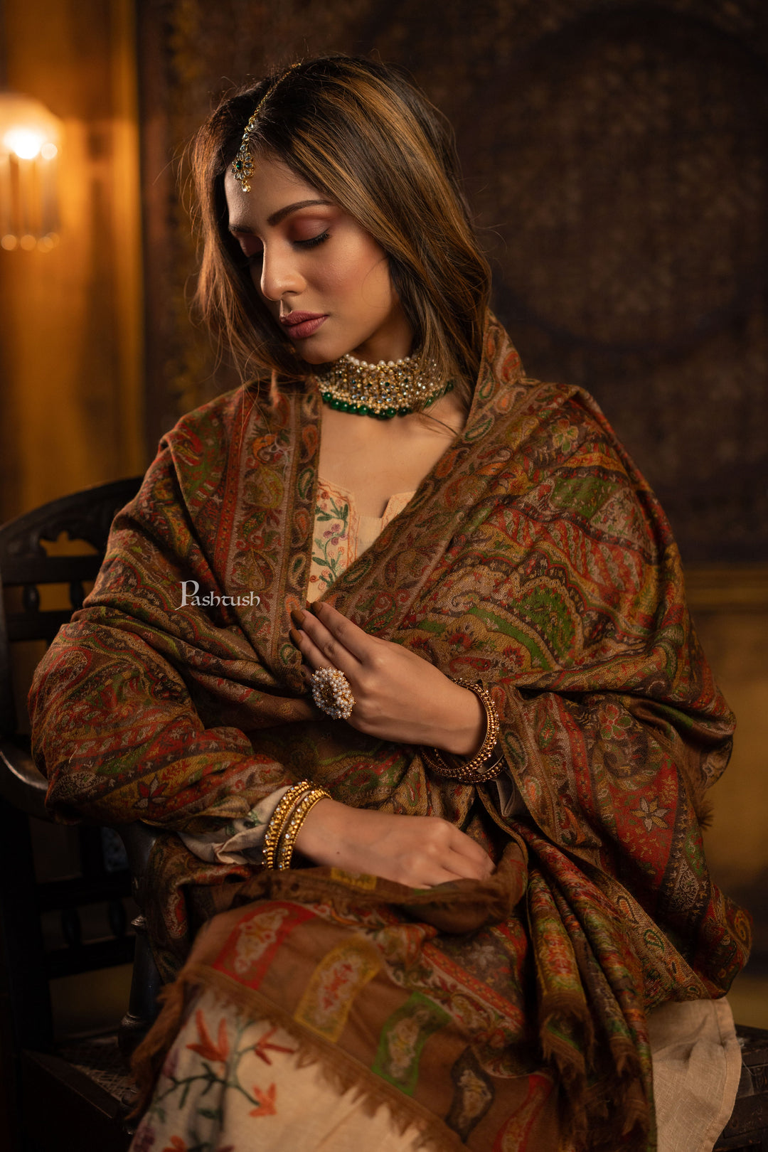 Pashtush Womens 100% Pure Wool With Woolmark Certificate Shawl, Pasiley Weave&