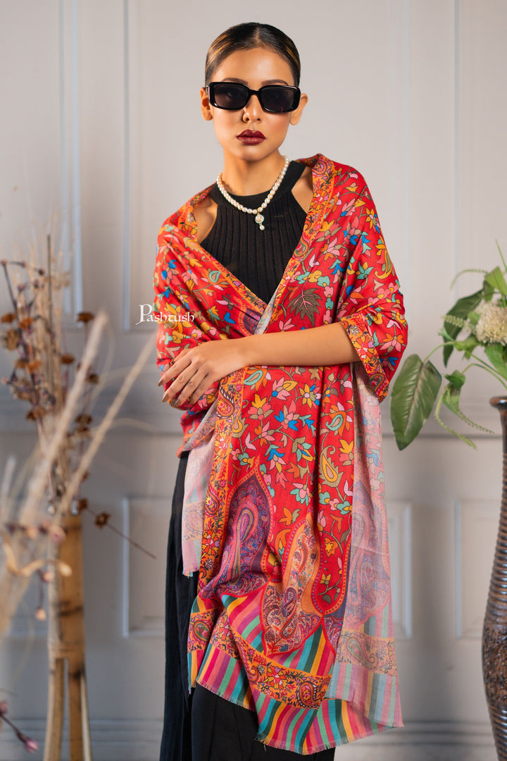 Pashtush Womens Bamboo Stole, Pasiley Print Design, Multicolour