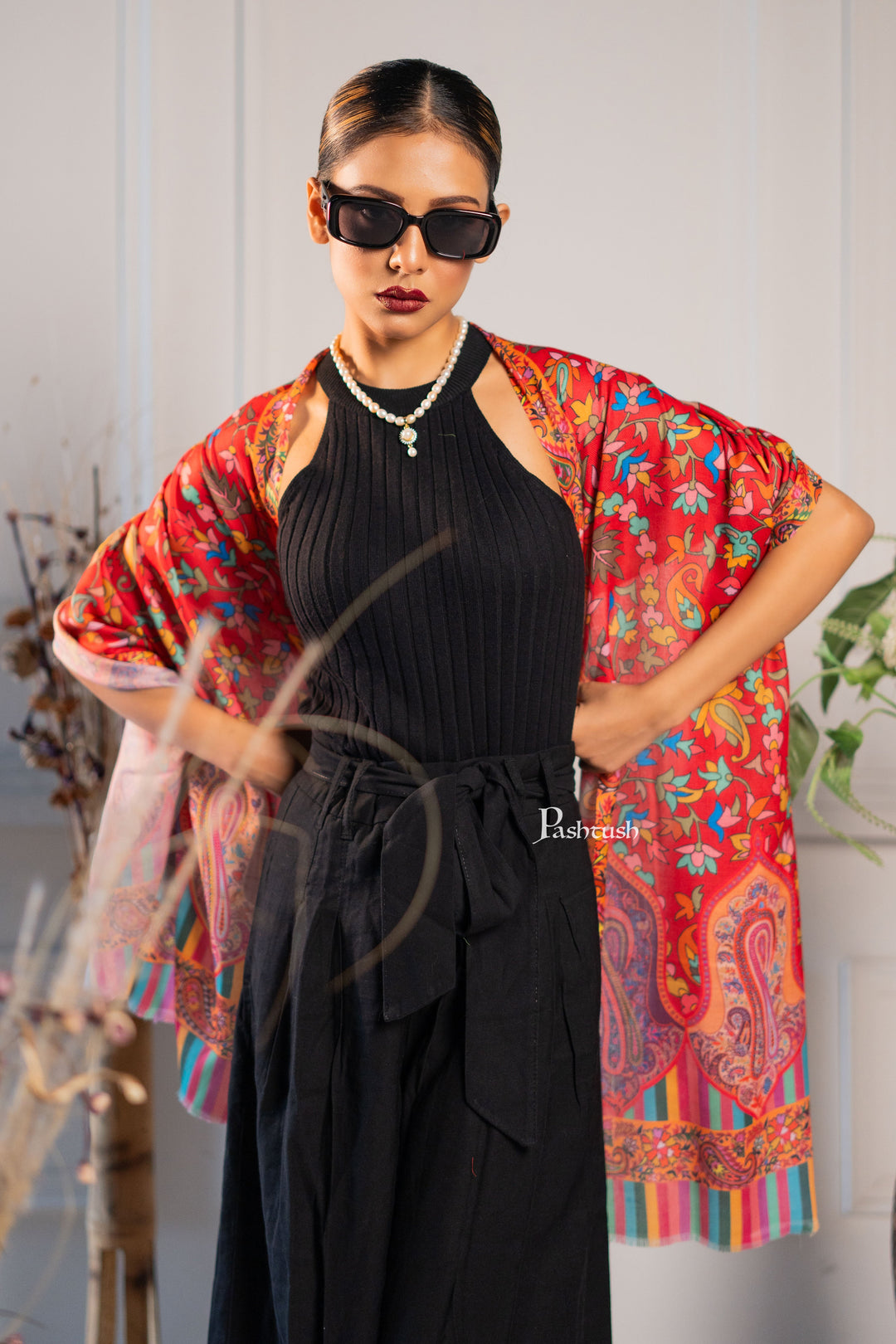 Pashtush Womens Bamboo Stole, Pasiley Print Design, Multicolour