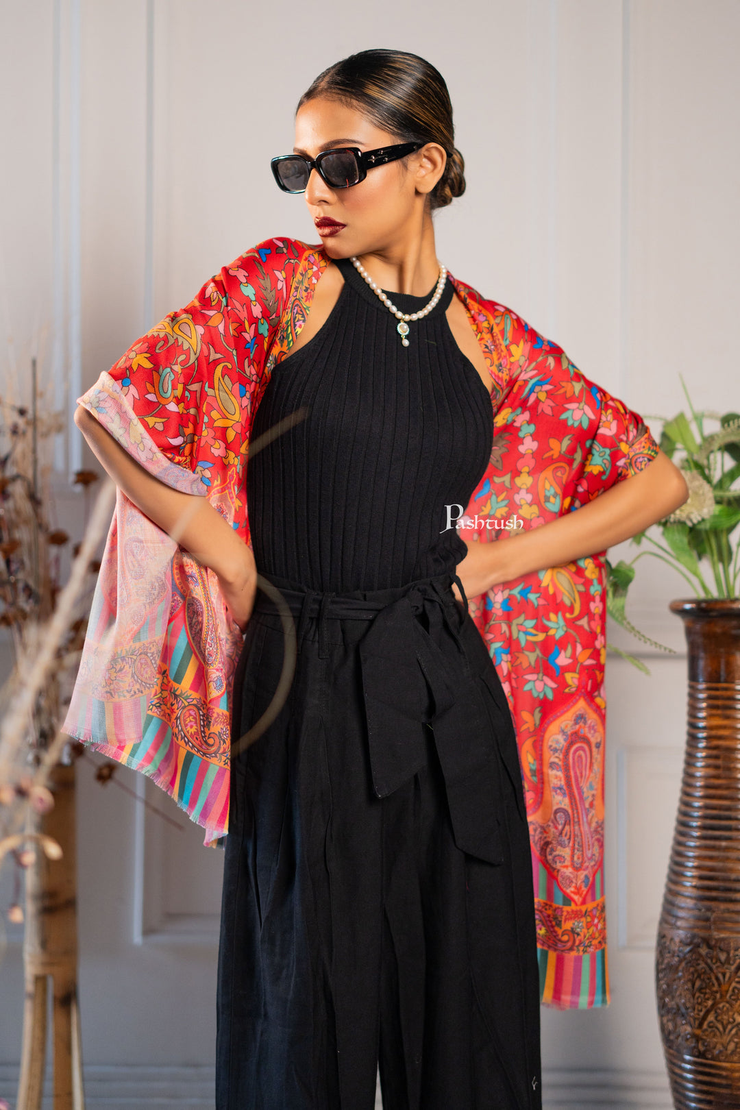 Pashtush Womens Bamboo Stole, Pasiley Print Design, Multicolour
