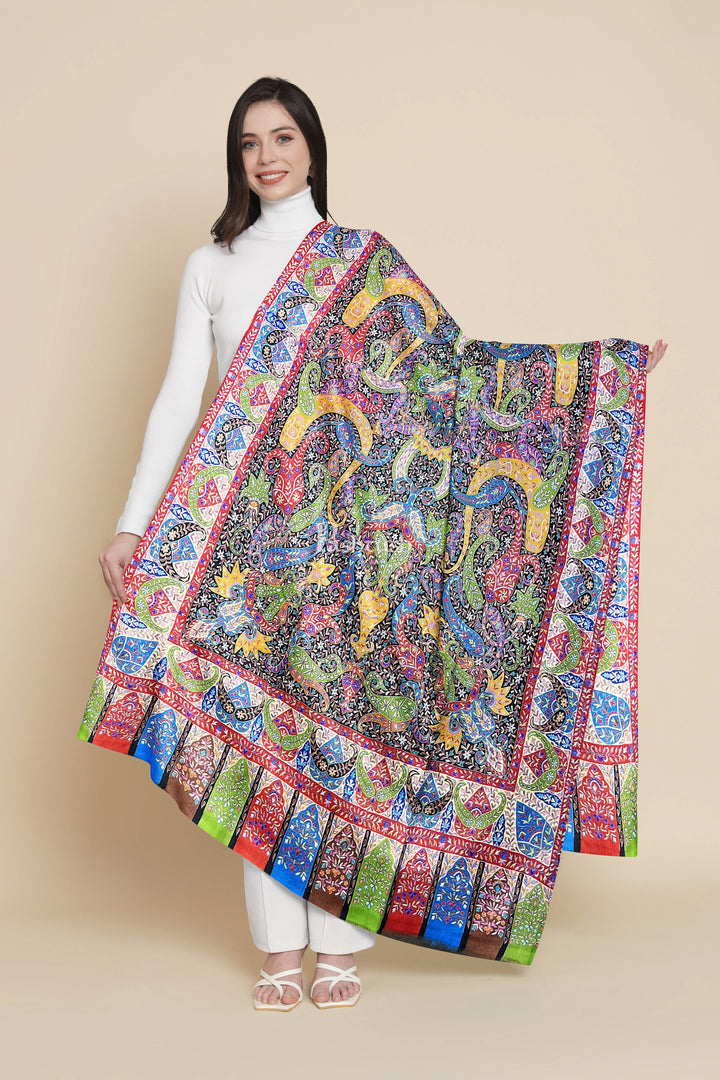 Pashtush Womens Pashmina Shawl, Handmade Kalamkari, Multicoloured