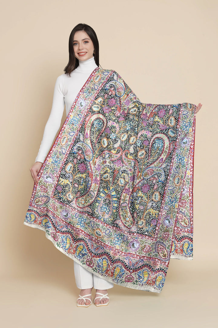 Pashtush Womens Pashmina Shawl, Handmade Kalamkari, Multicoloured