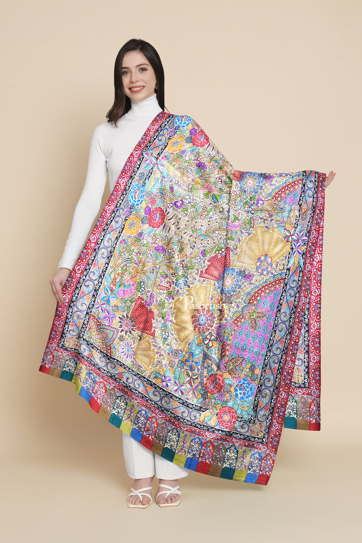 Pashtush Womens Pashmina Shawl, Handmade Kalamkari, Multicoloured