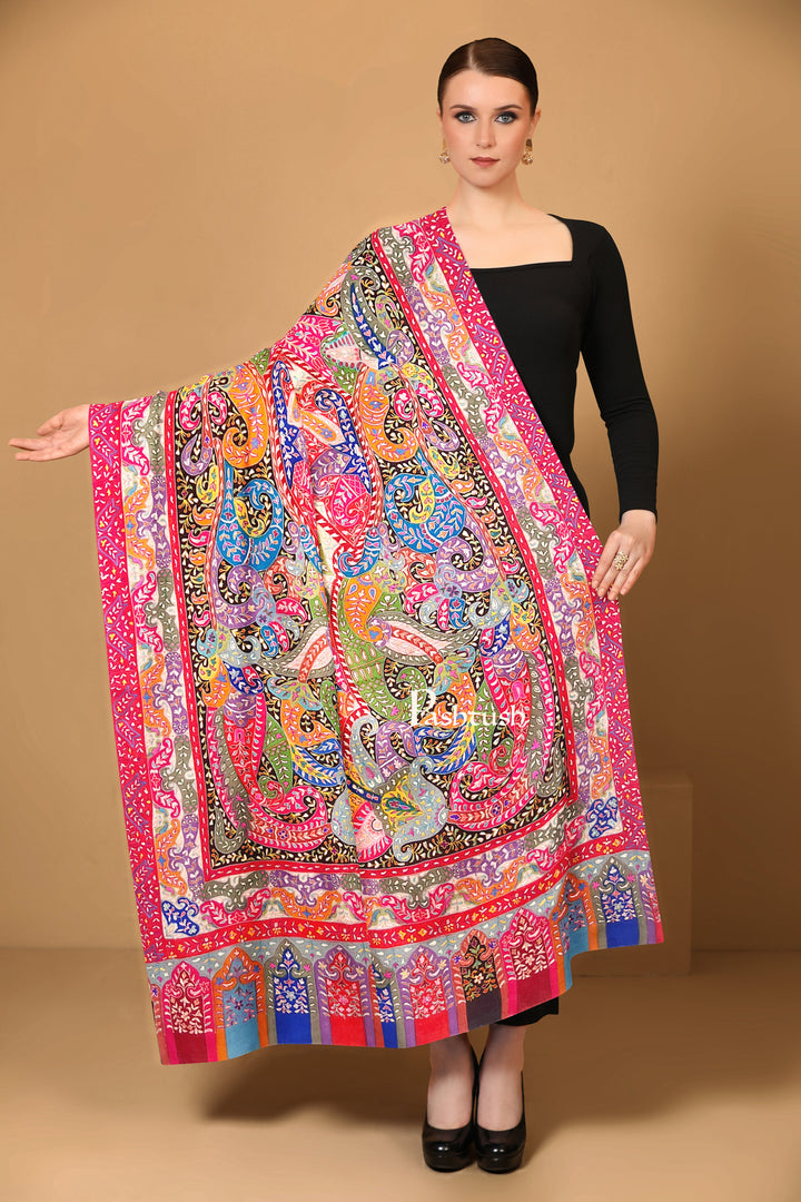 Pashtush Womens Pashmina Shawl, Handmade Kalamkari, Multicoloured