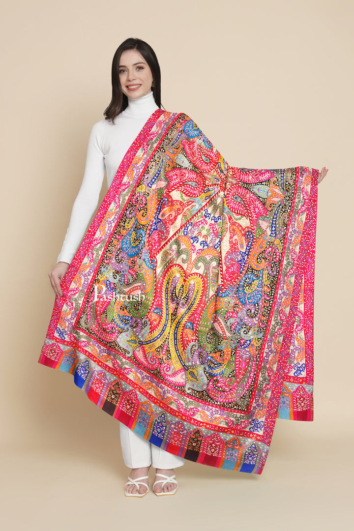 Pashtush Womens Pashmina Shawl, Handmade Kalamkari, Multicoloured