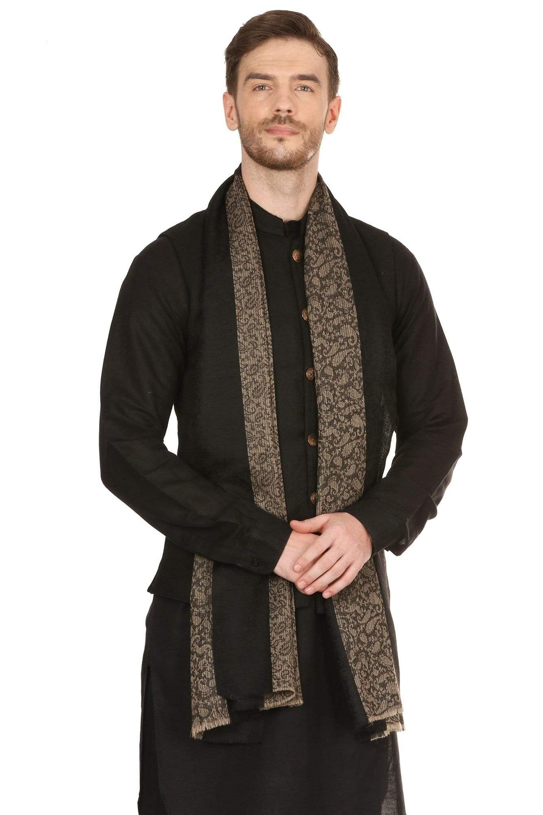 Pashtush India 70x200 Mens Fine Wool Reversible Muffler, Soft and Warm - Black