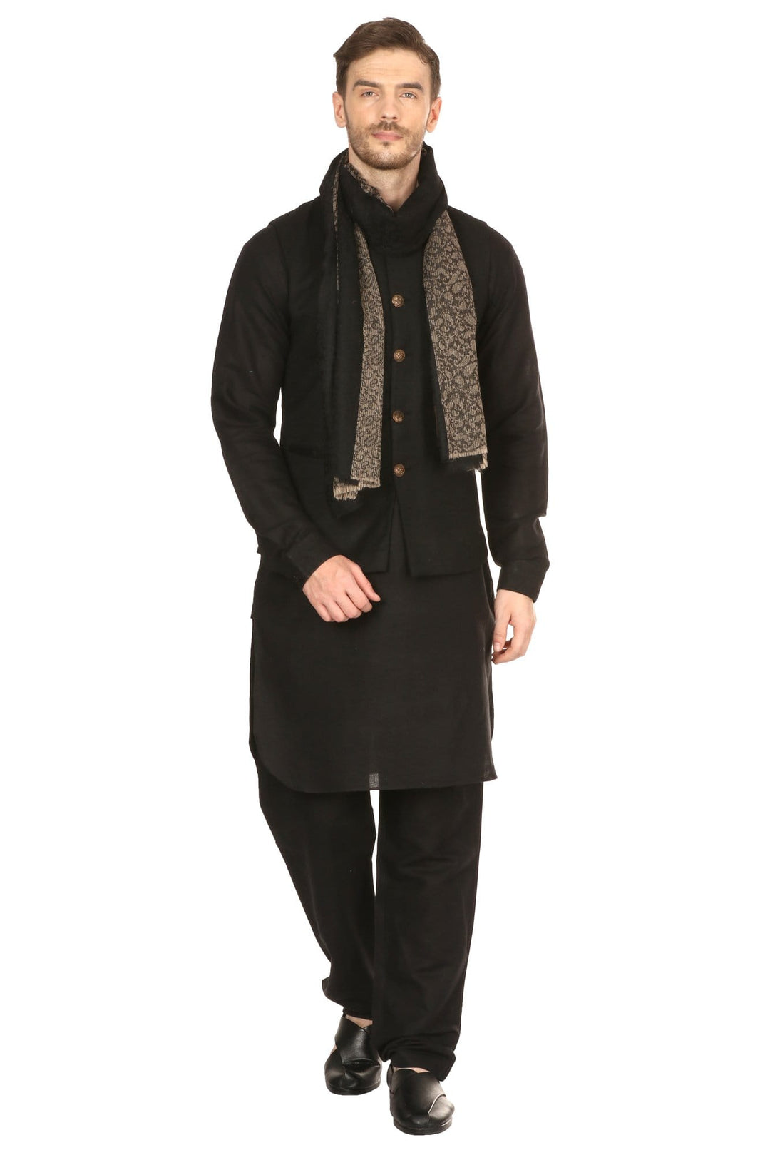 Pashtush India 70x200 Mens Fine Wool Reversible Muffler, Soft and Warm - Black
