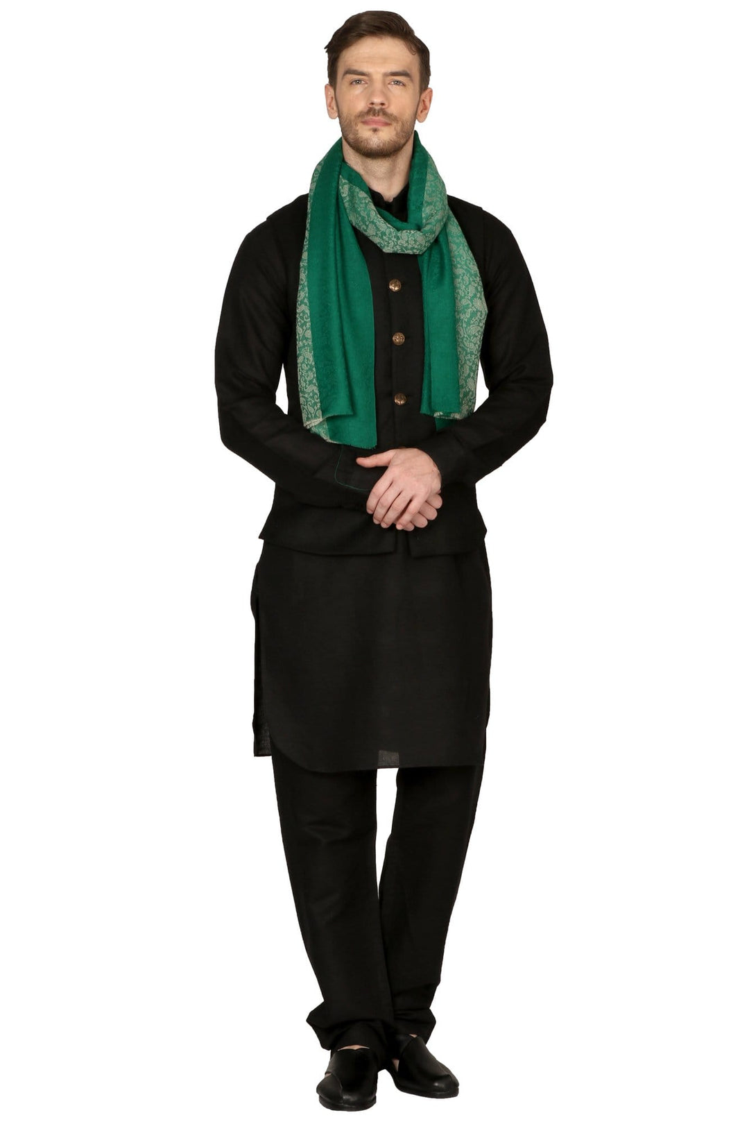 Pashtush Mens Fine Wool Reversible Muffler, Soft And Warm - Emerald Green