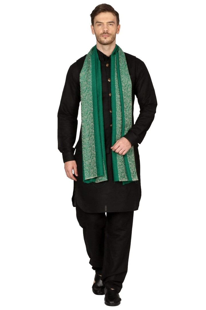 Pashtush Store Stole Mens Fine Wool Reversible Muffler, Soft and Warm - Emerald Green