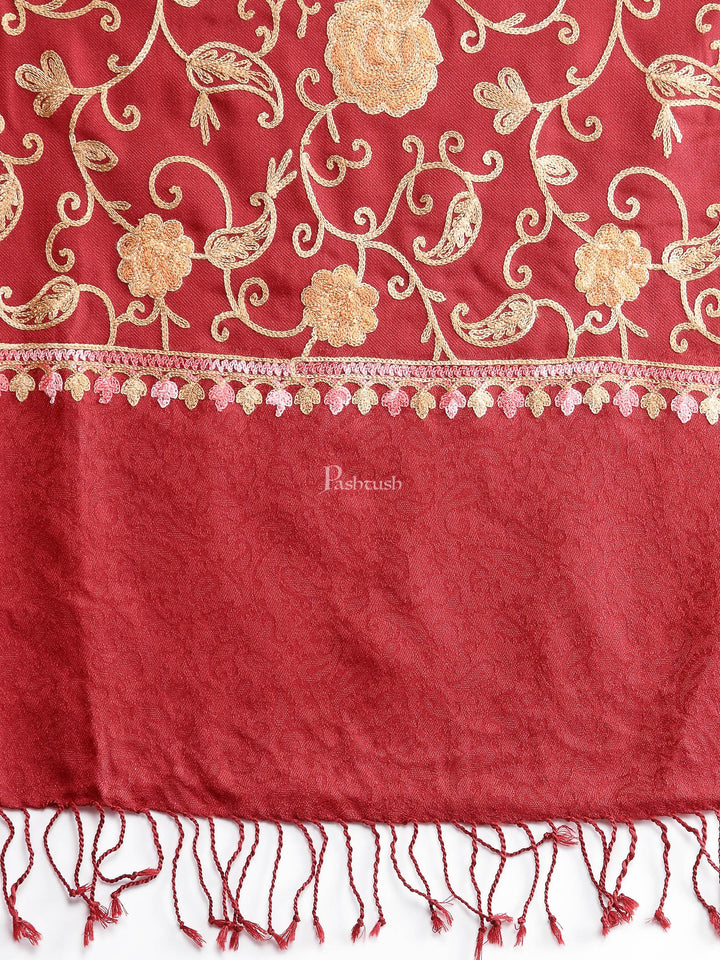 Pashtush India Womens Shawls Pashtush Aari Embroidery Stole, Fine Wool, Maroon