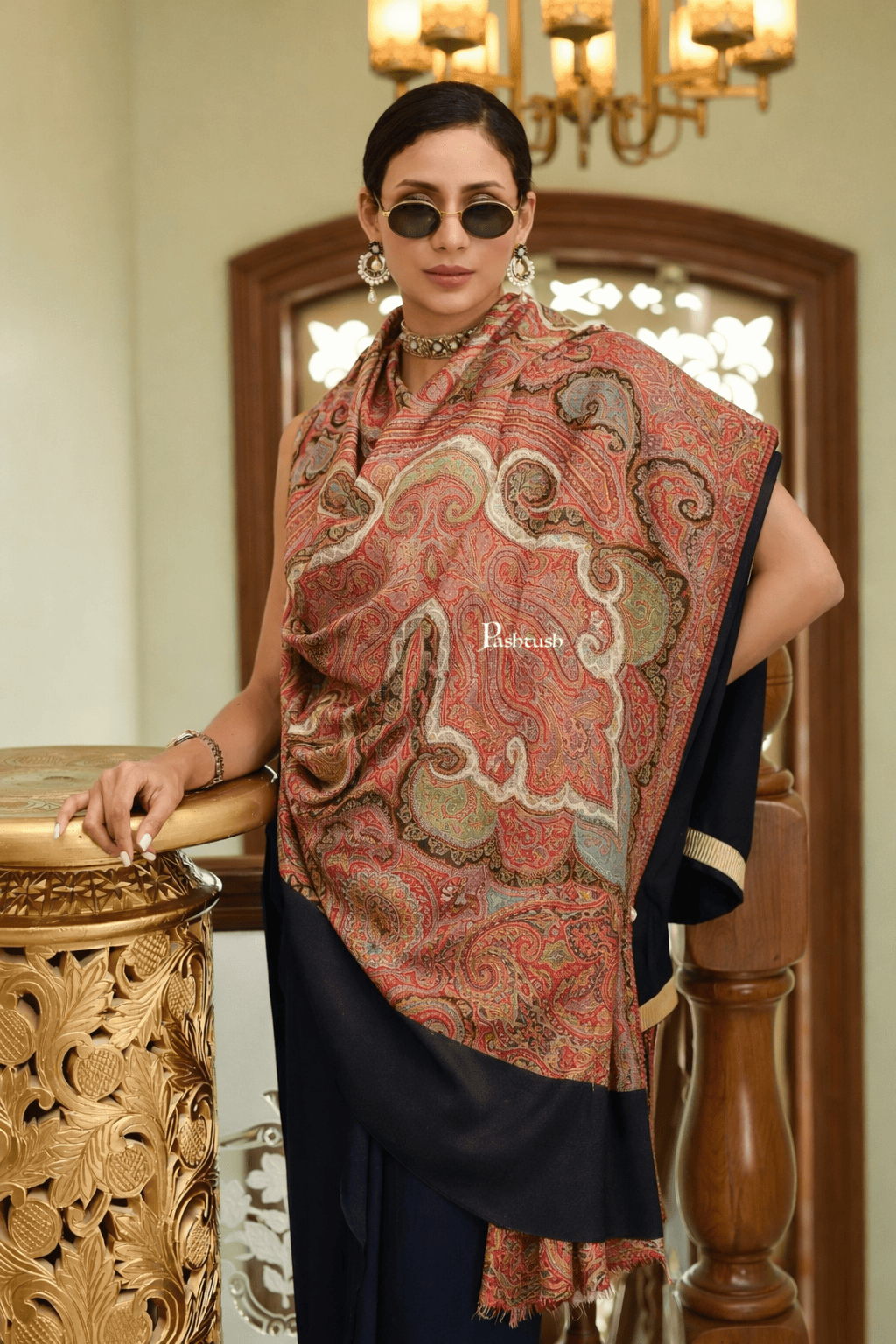 Pashtush Shawl Store Womens Shawls Pashtush Antique Pure Pashmina Shawl, Woven Kani Weave, Intricate Paisley