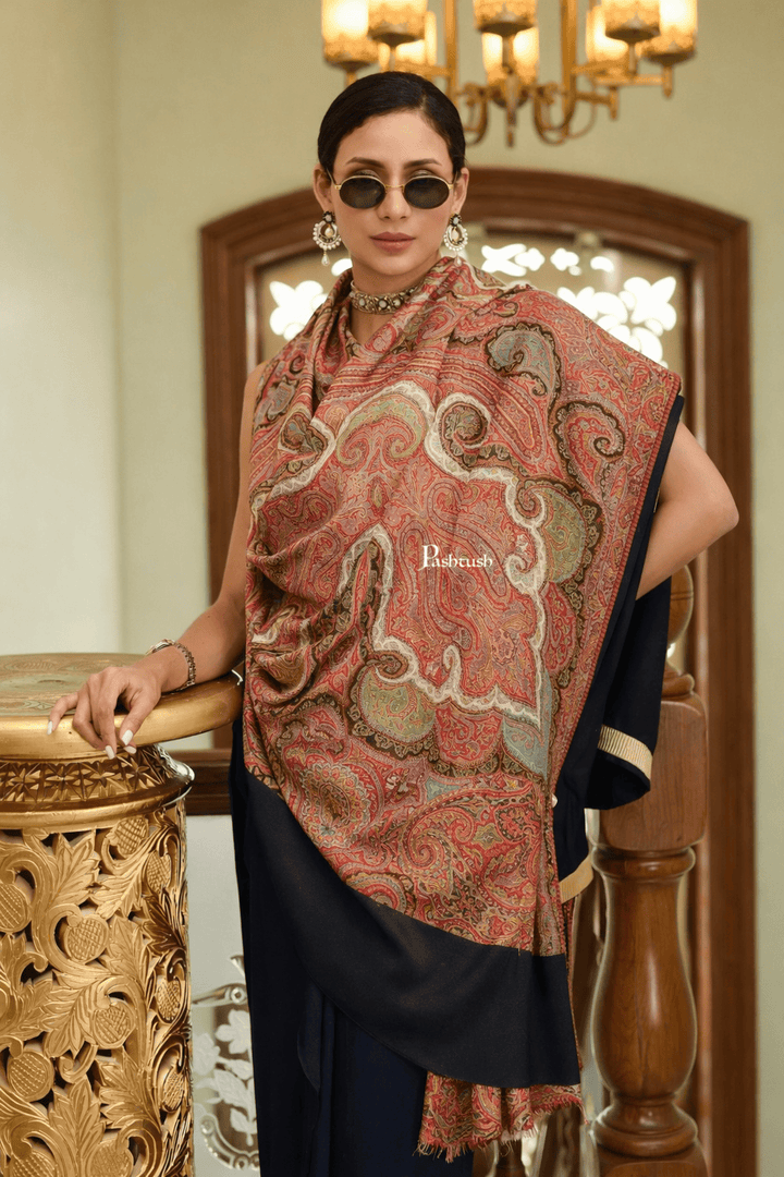 Pashtush Shawl Store Womens Shawls Pashtush Antique Pure Pashmina Shawl, Woven Kani Weave, Intricate Paisley