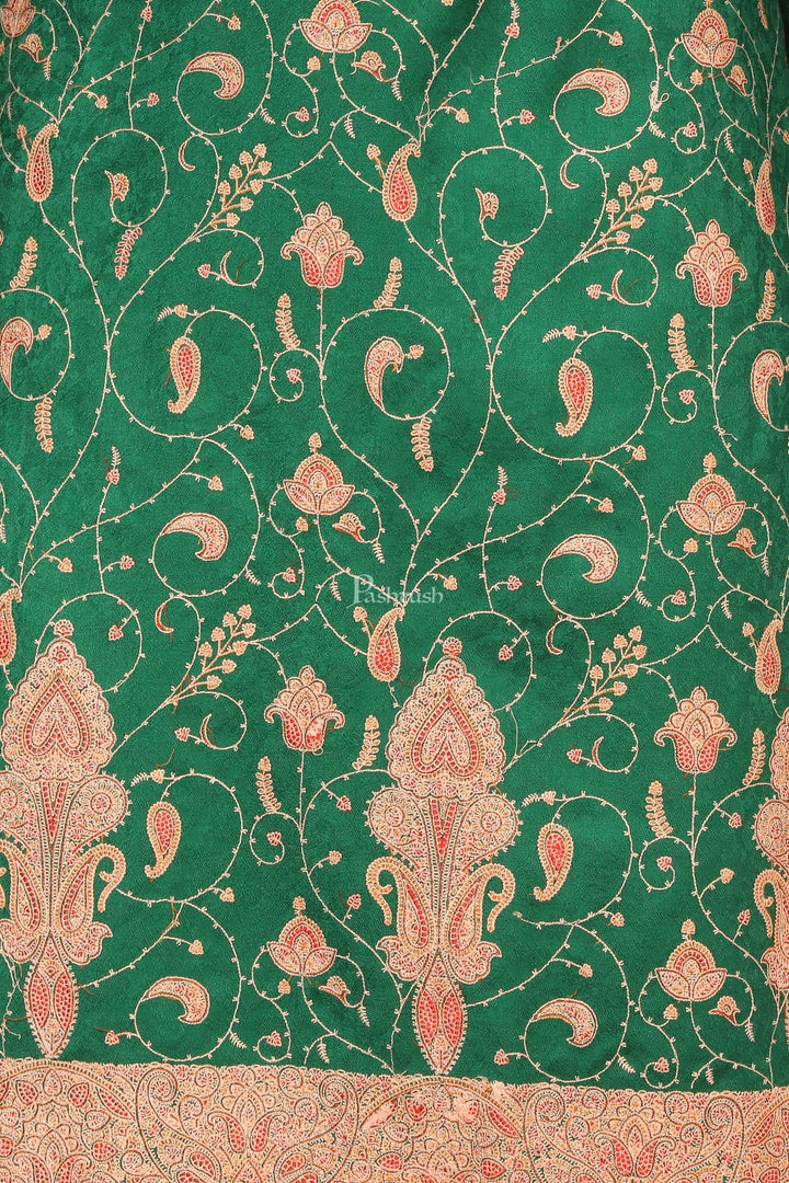 Pashtush India Womens Stoles and Scarves Scarf Pashtush Embroidery Suit, Fine Wool (Unstitched) -  Bottle Green