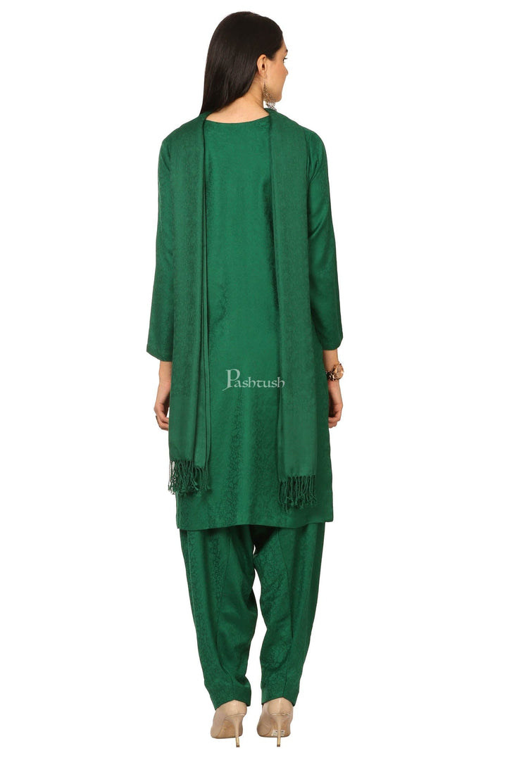 Pashtush India Womens Stoles and Scarves Scarf Pashtush Embroidery Suit, Fine Wool (Unstitched) -  Bottle Green