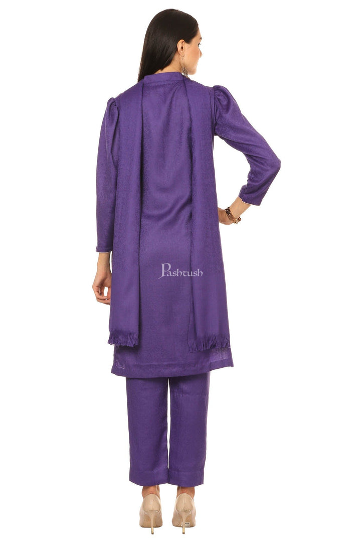 Pashtush India Womens Stoles and Scarves Scarf Pashtush Embroidery Suit, With Self Stole (Unstitched) - Purple