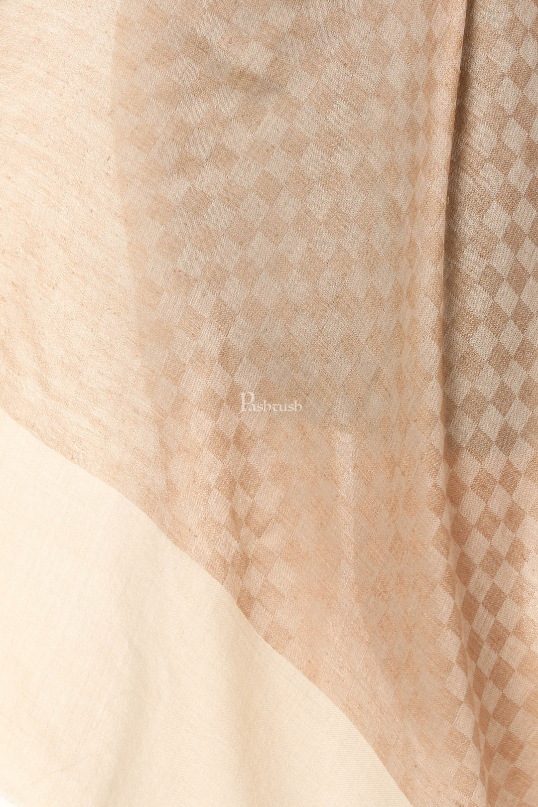 Pashtush India Womens Stoles and Scarves Scarf Pashtush Fine Wool Luxury Striped Design Scarf, Stole, Weaving Design - Beige