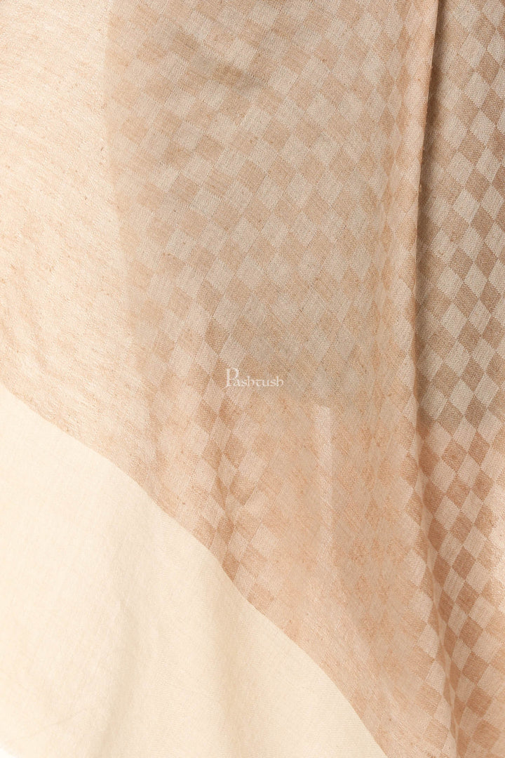 Pashtush India Womens Stoles and Scarves Scarf Pashtush Fine Wool Luxury Striped Design Scarf, Stole, Weaving Design - Beige