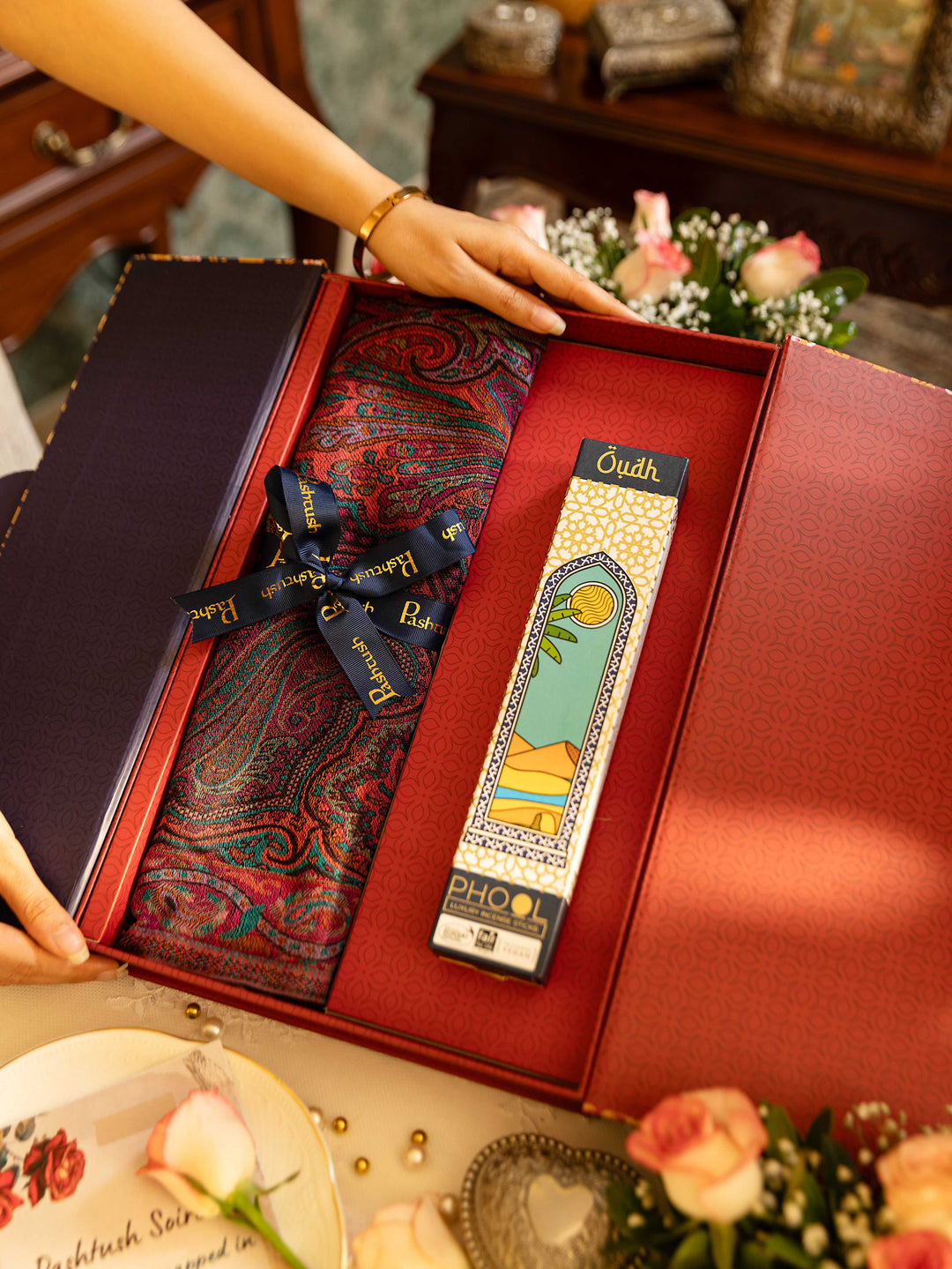 Pashtush India Gift Pack Pashtush Gift Set of Bamboo Scarf with Phool Oudh Incense Sticks, Premium Gift Box Packaging