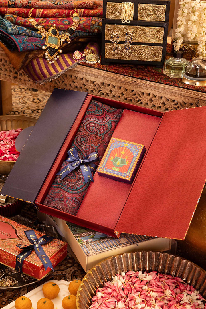 Pashtush India Gift Pack Pashtush Gift Set of Bamboo Scarf with Phool Star Diya, Premium Gift Box Packaging
