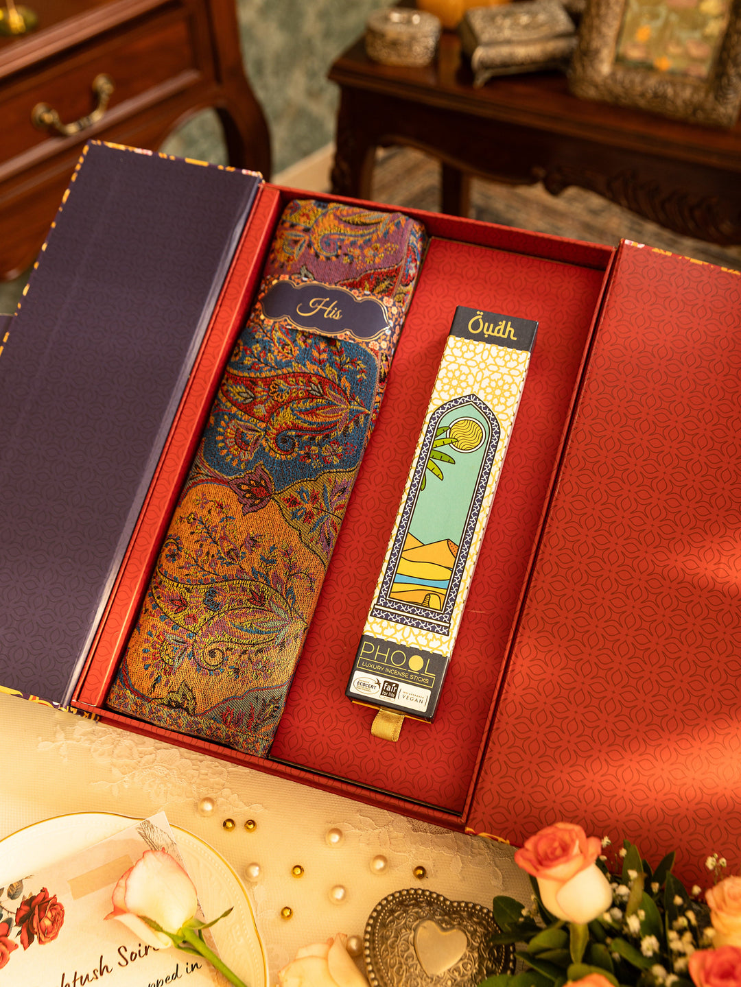 Pashtush India Gift Pack Pashtush Gift Set of Bamboo Stole with Phool Oudh Incense Sticks, Premium Gift Box Packaging