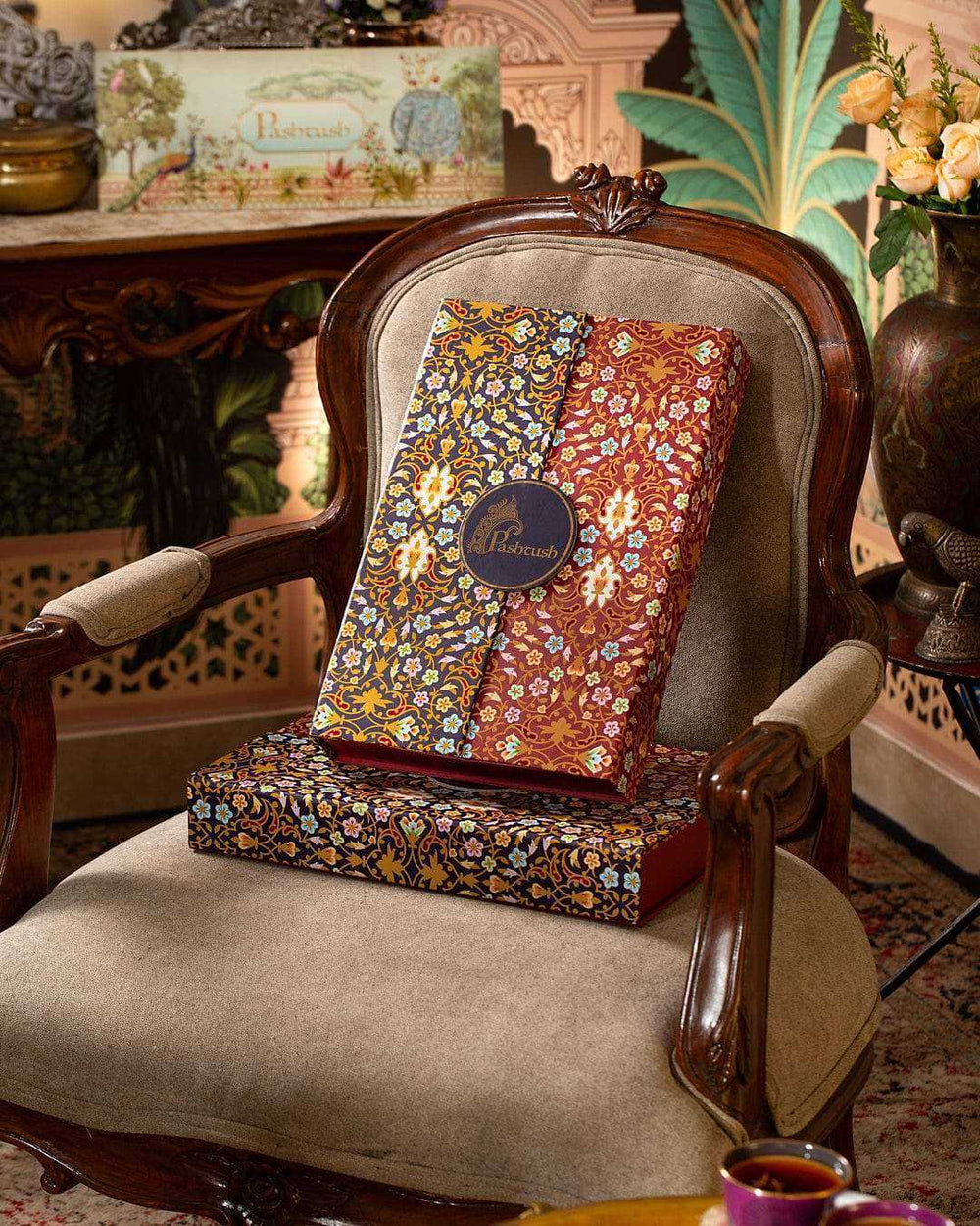 Pashtush India Gift Pack Pashtush Gift Set of Jamawar Shawl with Phool Oudh Incense Sticks, Premium Gift Box Packaging