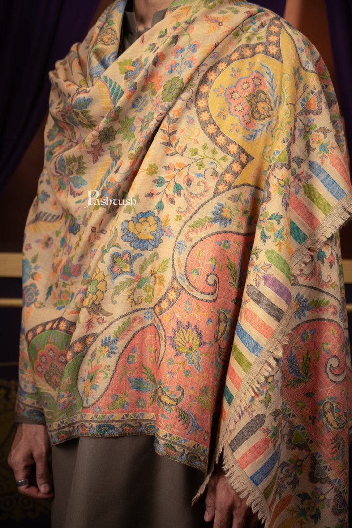 Pashtush India Gift Pack Pashtush His and Her Gift Set of 10% Pure Wool Stoles, Beige and Multicoloured, Packaged in Keepsake Wooden Chester Gift Box