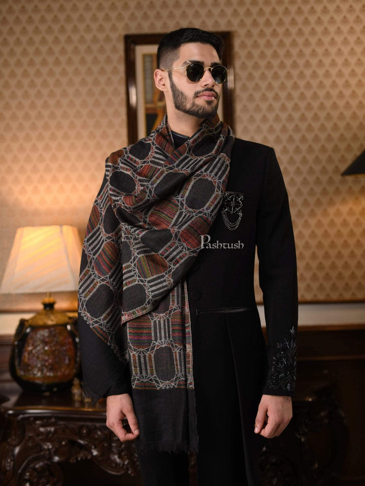 Pashtush India Gift Pack Pashtush His and Her Gift Set of 10% Pure Wool Stoles, Black and Biege, Packaged in Keepsake Wooden Chester Gift Box