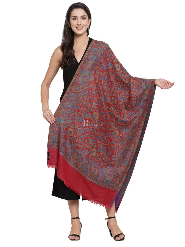 Pashtush India Gift Pack Pashtush His and Her Gift Set of 100% Pure Wool Shawls, Beige and Amber Red, Packaged in Keepsake Wooden Chester Gift Box