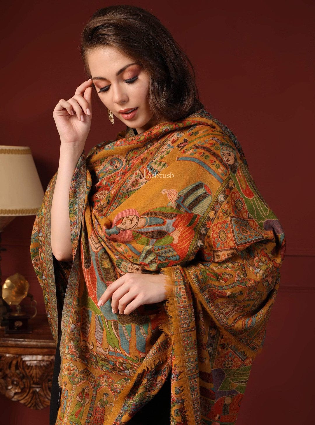 Pashtush India Gift Pack Pashtush His and Her Gift Set of 100% Pure Wool Stoles, Beige and Multicoloured, Packaged in Keepsake Wooden Chester Gift Box