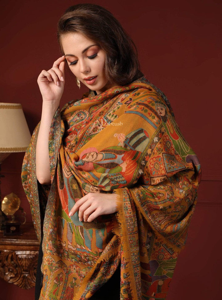 Pashtush India Gift Pack Pashtush His and Her Gift Set of 100% Pure Wool Stoles, Beige and Multicoloured, Packaged in Keepsake Wooden Chester Gift Box
