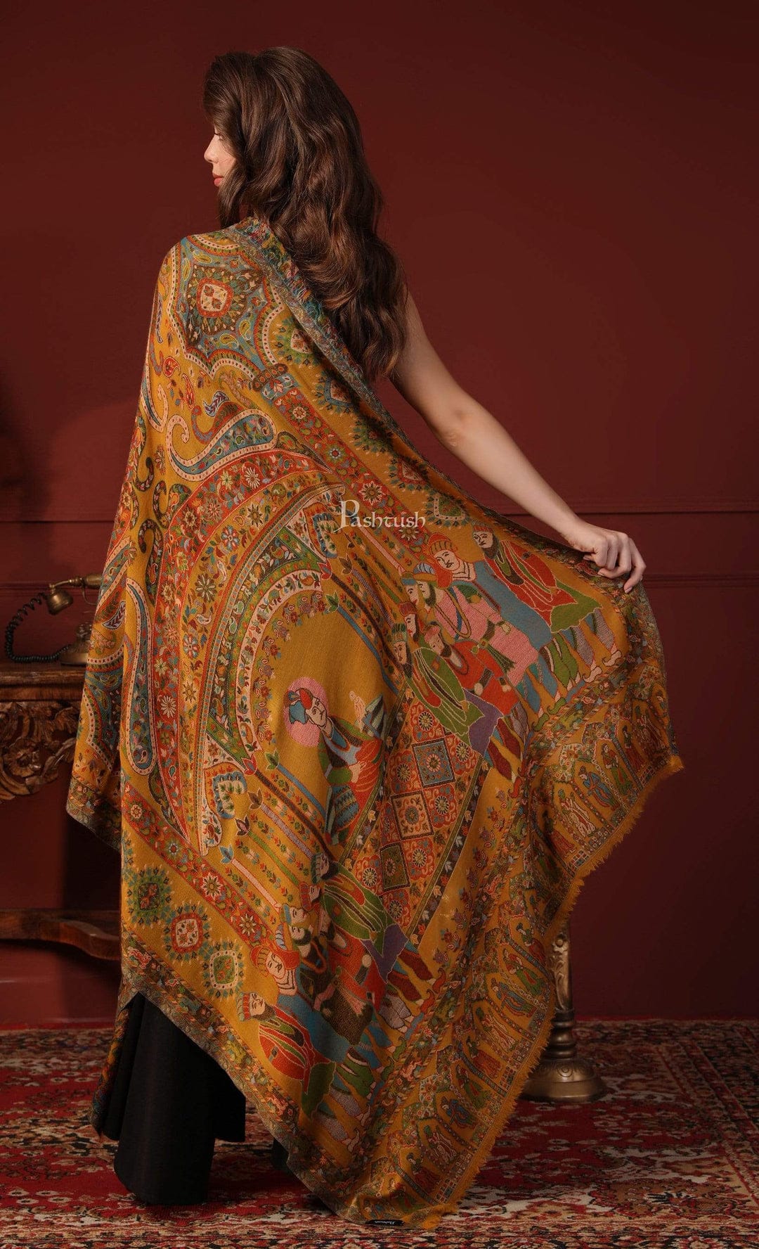 Pashtush India Gift Pack Pashtush His and Her Gift Set of 100% Pure Wool Stoles, Beige and Multicoloured, Packaged in Keepsake Wooden Chester Gift Box