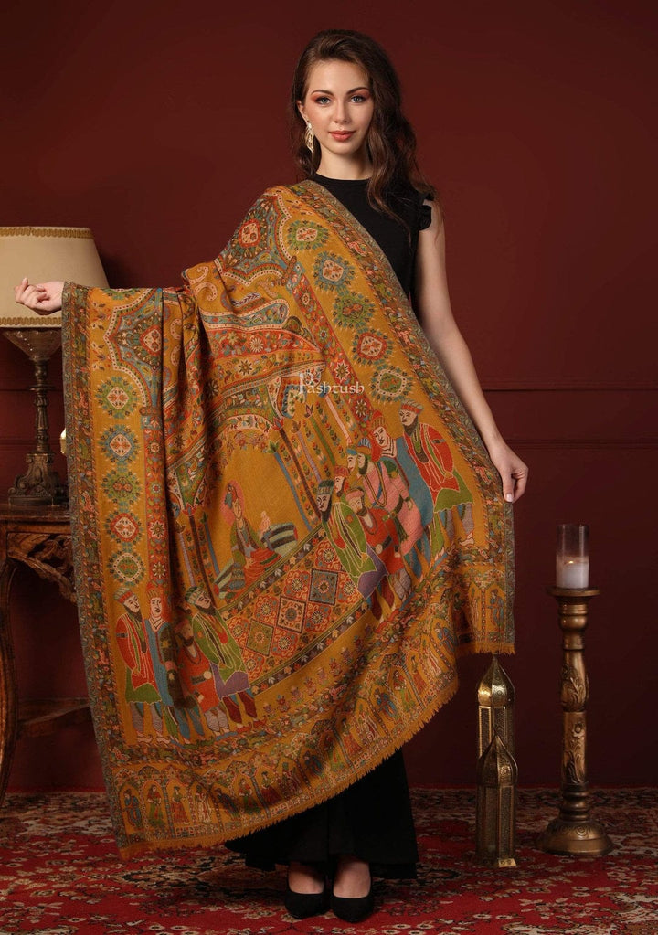 Pashtush India Gift Pack Pashtush His and Her Gift Set of 100% Pure Wool Stoles, Beige and Multicoloured, Packaged in Keepsake Wooden Chester Gift Box
