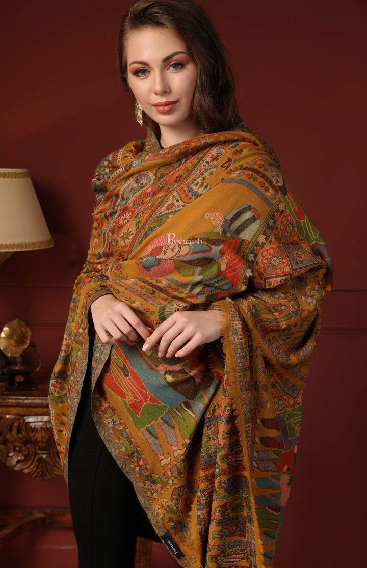 Pashtush India Gift Pack Pashtush His and Her Gift Set of 100% Pure Wool Stoles, Beige and Multicoloured, Packaged in Keepsake Wooden Chester Gift Box