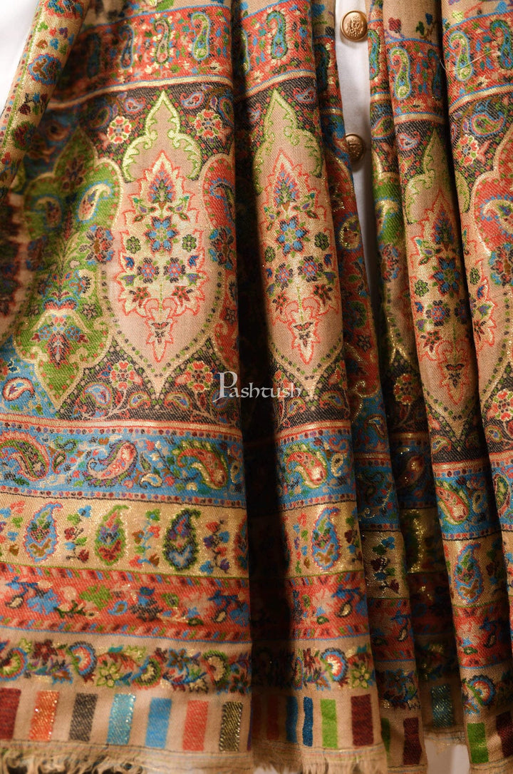 Pashtush India Gift Pack Pashtush His and Her Gift Set of 100% Pure Wool Stoles, Beige and Multicoloured, Packaged in Keepsake Wooden Chester Gift Box