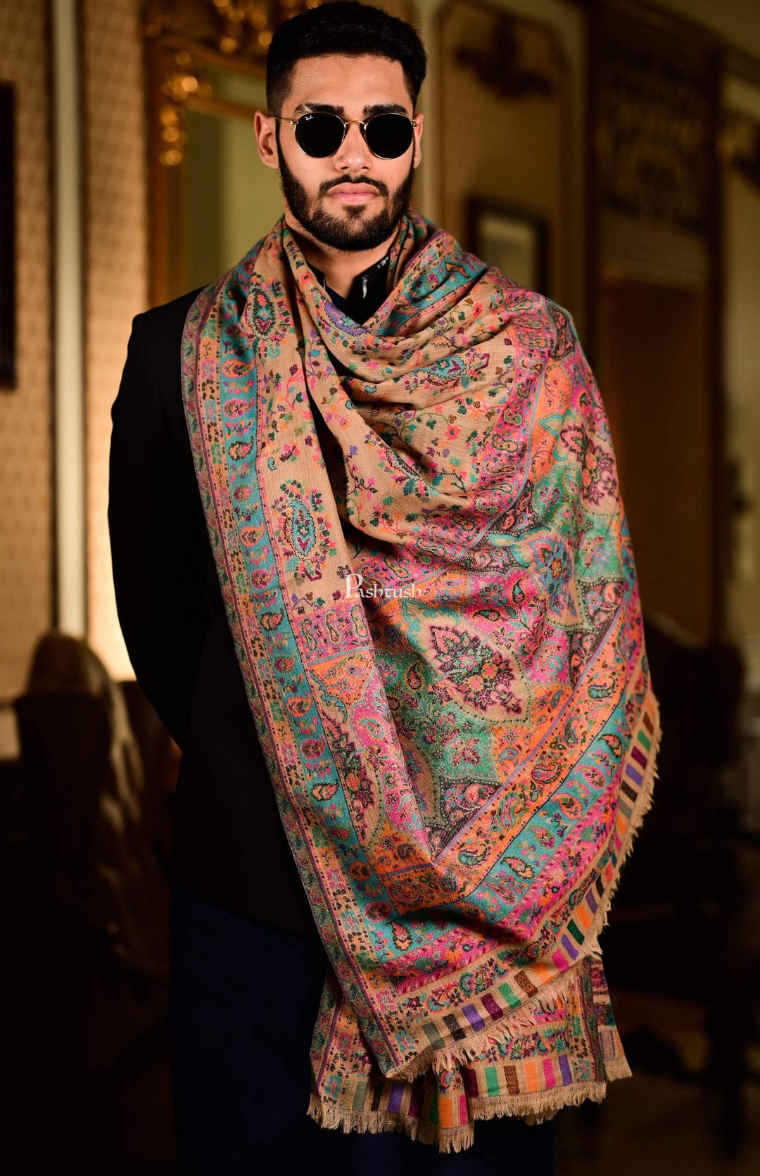 Pashtush India Gift Pack Pashtush His and Her Gift Set of 100% Pure Wool Stoles, Multicoloured, Packaged in Keepsake Wooden Chester Gift Box