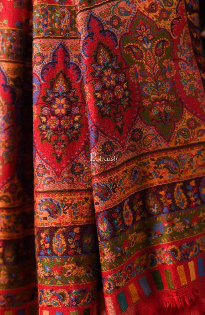 Pashtush India Gift Pack Pashtush His and Her Gift Set of 100% Pure Wool Stoles, Scarlet Red and Beige, Packaged in Keepsake Wooden Chester Gift Box