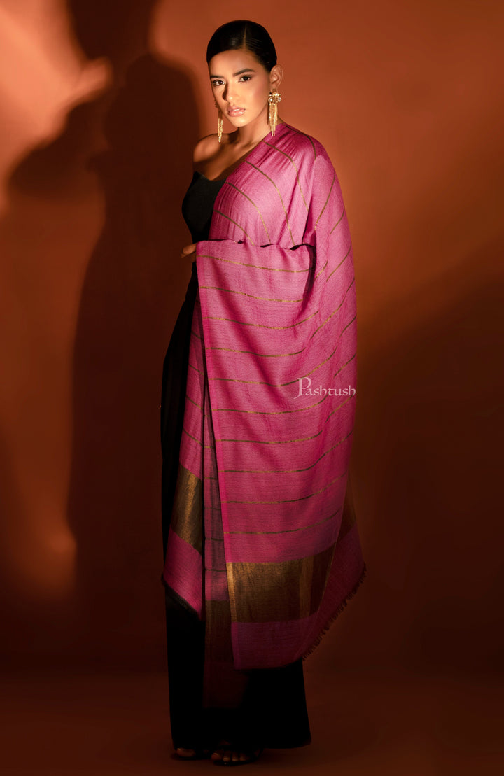 Pashtush India Gift Pack Pashtush His And Her Gift Set Of Banded Twilight Stoles With Premium Gift Box Packaging, Grey And Pink