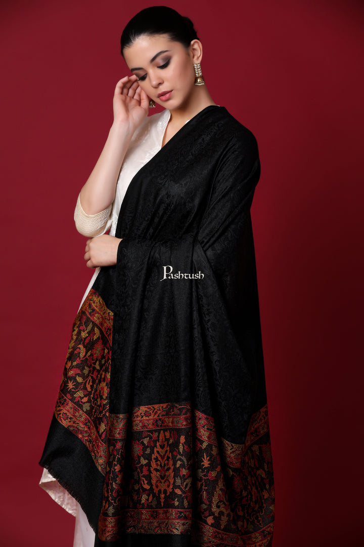 Pashtush India Gift Pack Pashtush His And Her Gift Set Of Check Stole and Ethnic Weave Palla Shawl With Premium Gift Box Packaging, Black