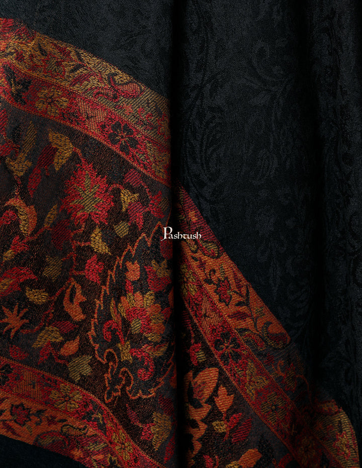 Pashtush India Gift Pack Pashtush His And Her Gift Set Of Check Stole and Ethnic Weave Palla Shawl With Premium Gift Box Packaging, Black