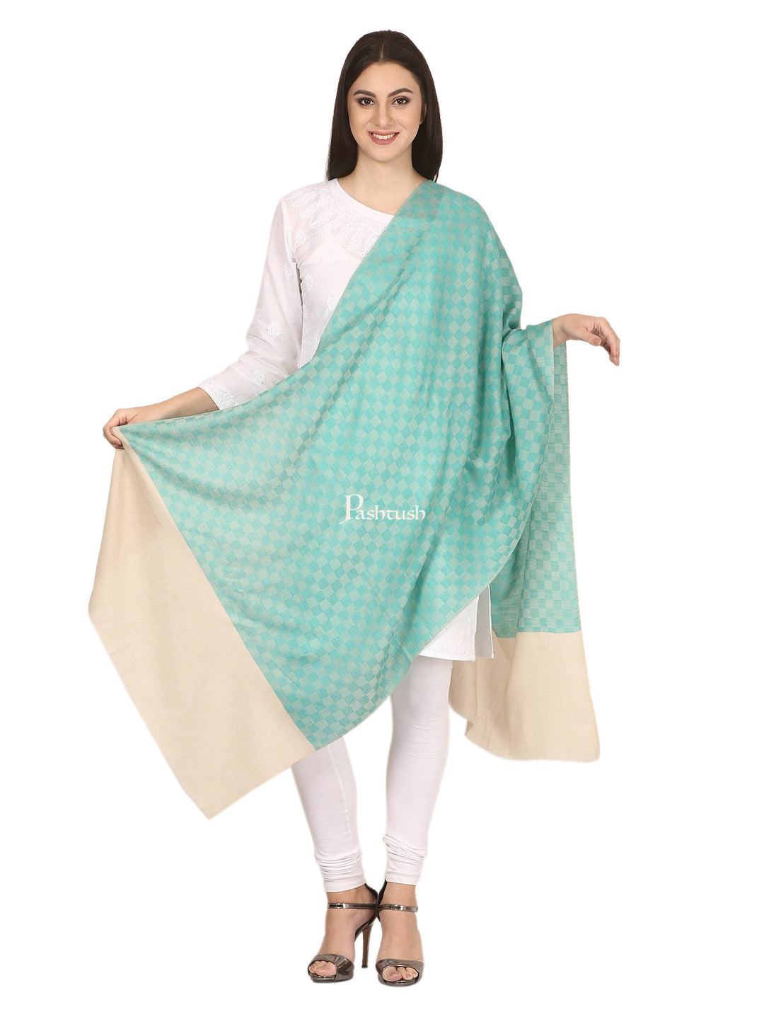Pashtush India Gift Pack Pashtush His And Her Gift Set Of Check Stoles With Premium Gift Box Packaging, Beige and Sea Green