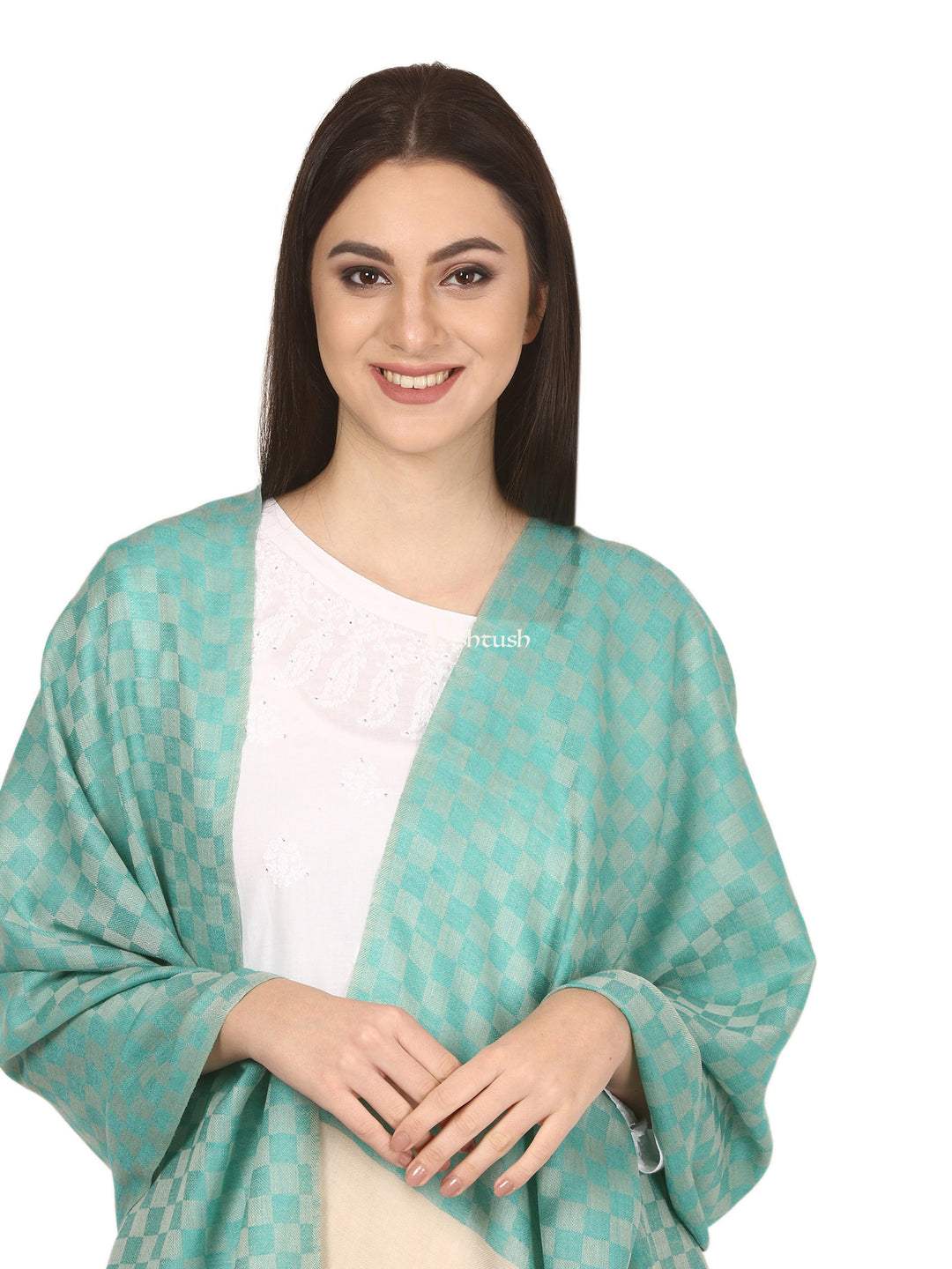 Pashtush India Gift Pack Pashtush His And Her Gift Set Of Check Stoles With Premium Gift Box Packaging, Beige and Sea Green