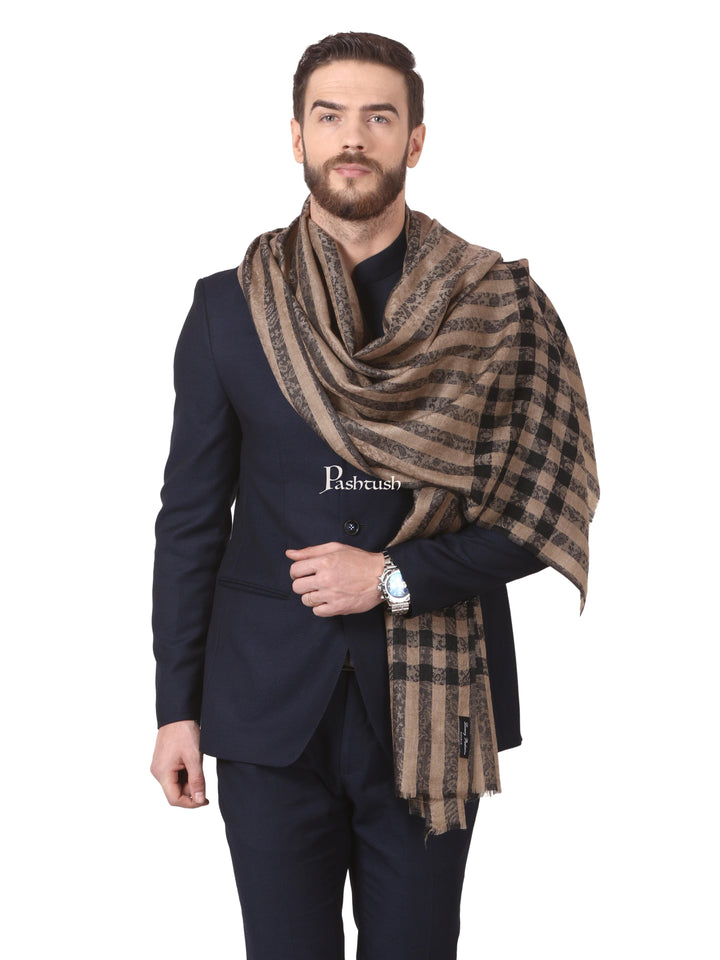 Pashtush India Gift Pack Pashtush His And Her Gift Set Of Check Stripe Stoles With Premium Gift Box Packaging, Black and Beige