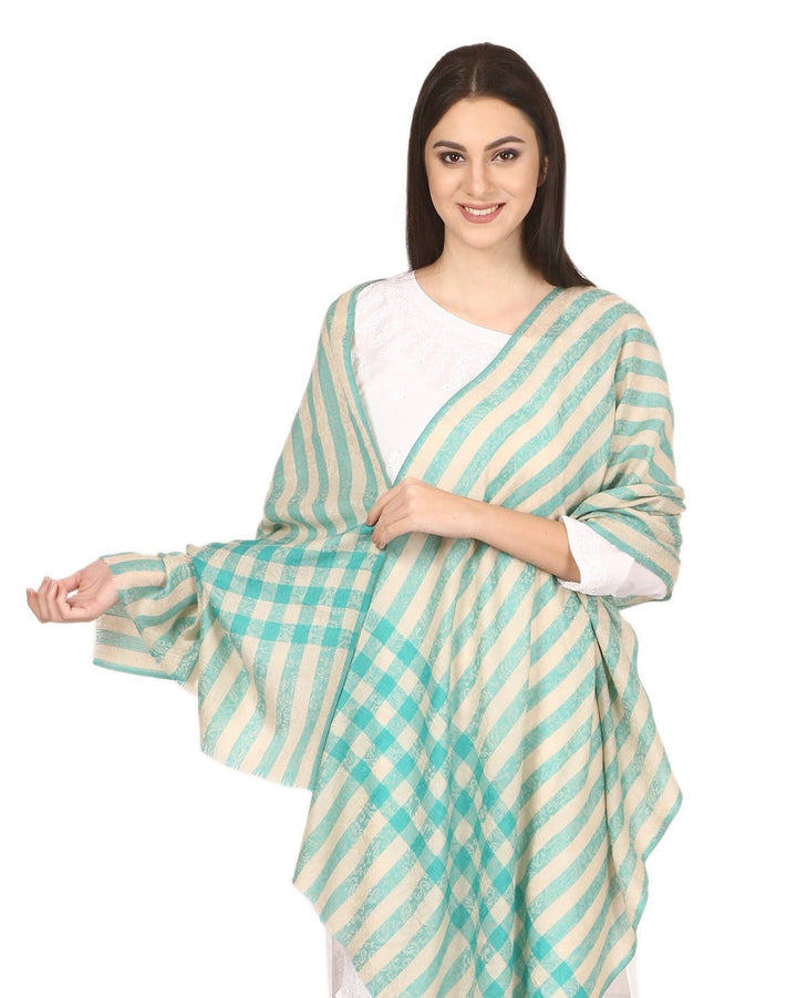 Pashtush India Gift Pack Pashtush His And Her Gift Set Of Check-Stripe Stoles With Premium Gift Box Packaging, Black and Sea Green