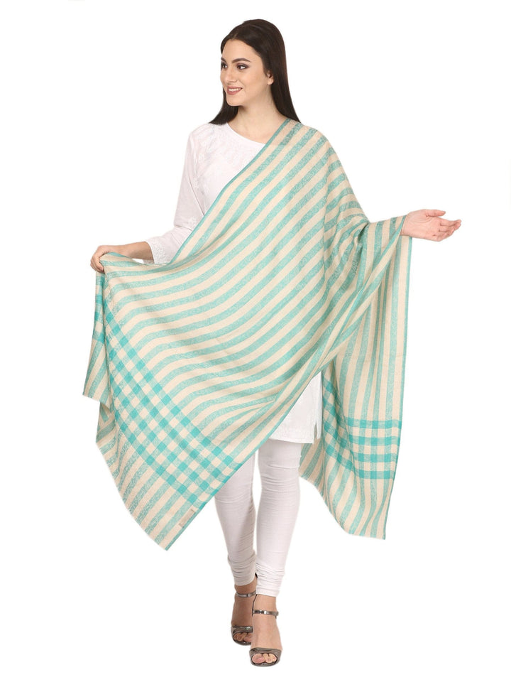 Pashtush India Gift Pack Pashtush His And Her Gift Set Of Check-Stripe Stoles With Premium Gift Box Packaging, Black and Sea Green