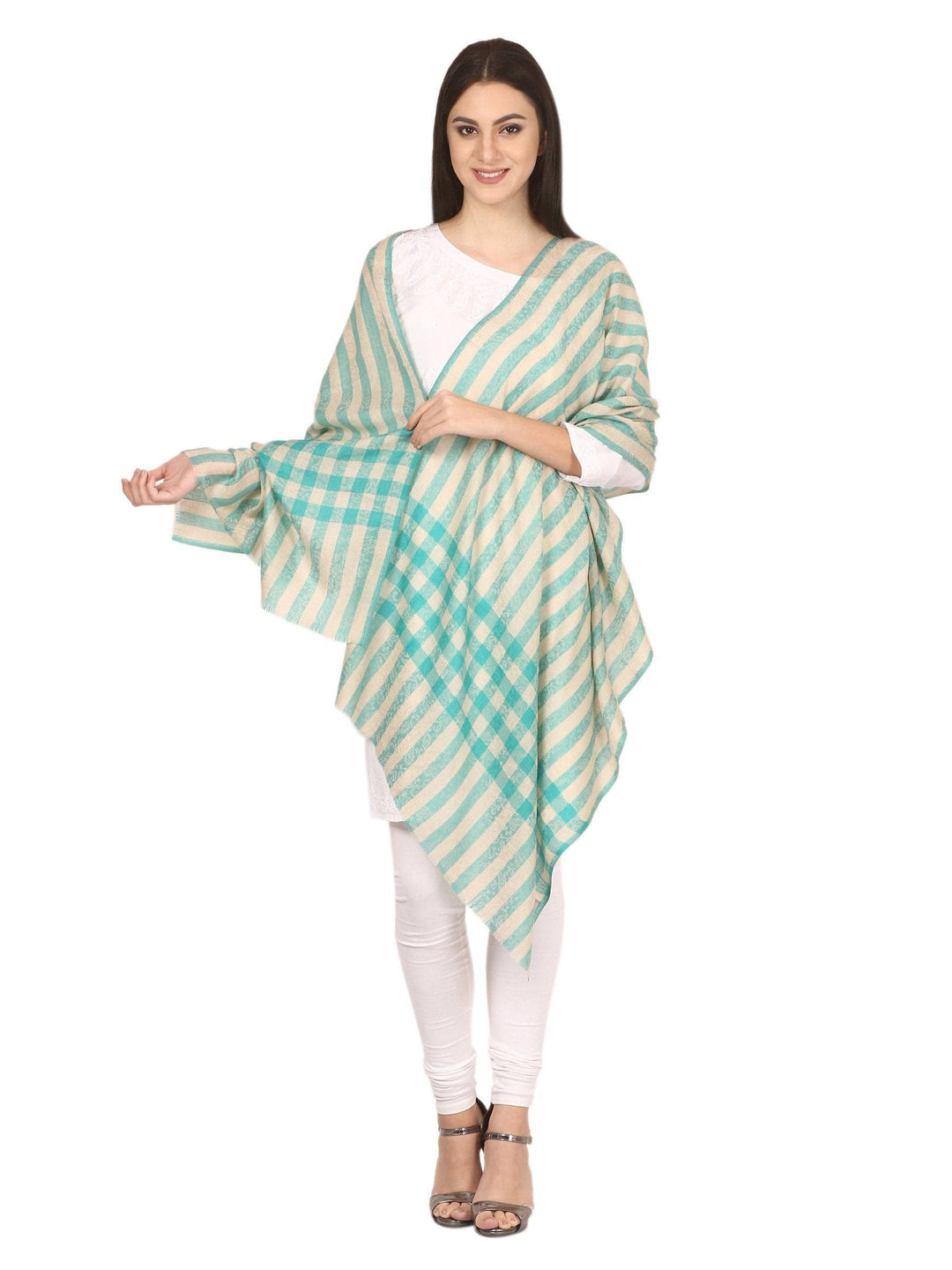 Pashtush India Gift Pack Pashtush His And Her Gift Set Of Check-Stripe Stoles With Premium Gift Box Packaging, Black and Sea Green