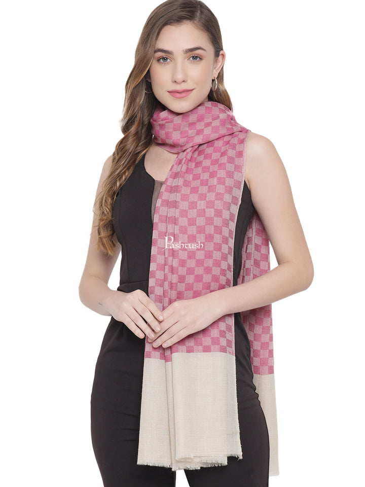 Pashtush India Gift Pack Pashtush His And Her Gift Set Of Checkered Fine Wool Stoles With Premium Gift Box Packaging, Black and Pink