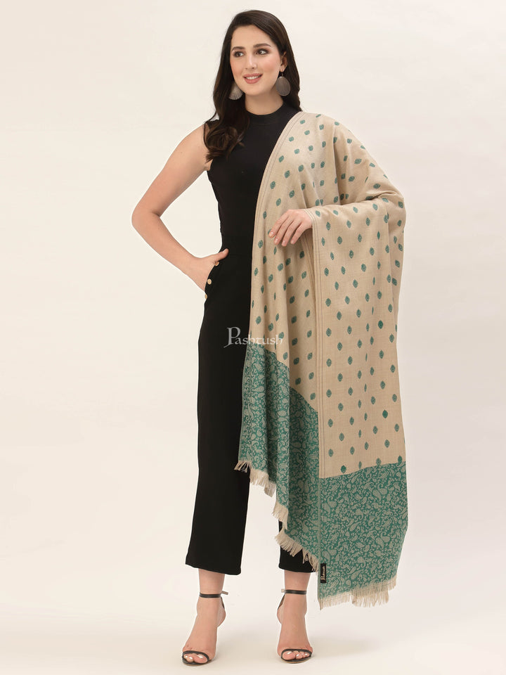 Pashtush India Gift Pack Pashtush His And Her Gift Set Of Checkered Stole And Embroidery Shawl With Premium Gift Box Packaging, Bottle Green and Beige