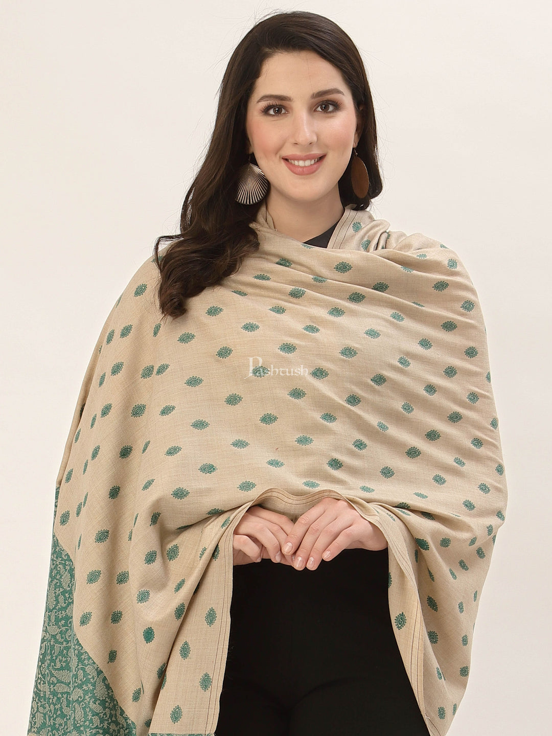 Pashtush India Gift Pack Pashtush His And Her Gift Set Of Checkered Stole And Embroidery Shawl With Premium Gift Box Packaging, Bottle Green and Beige